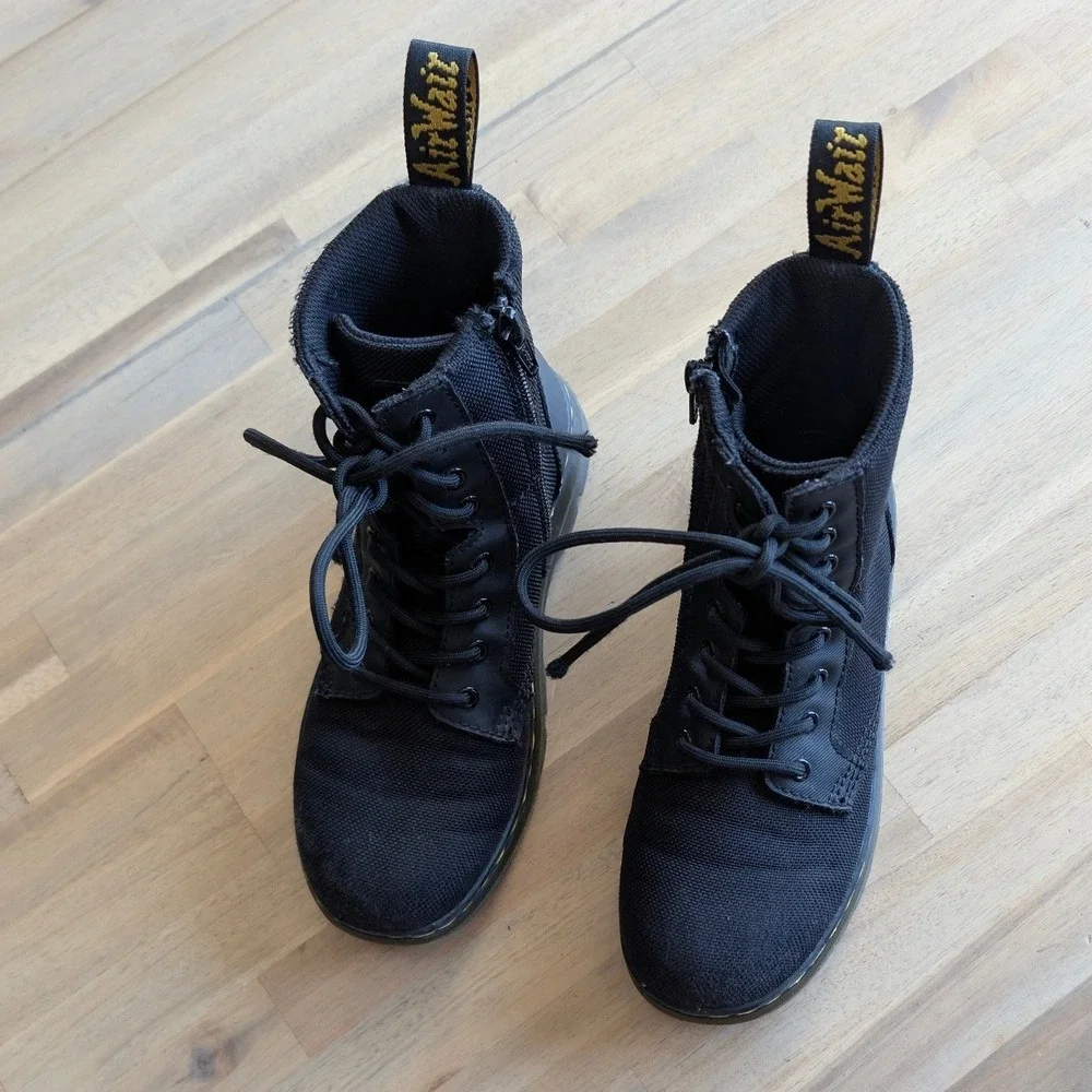 Dr. Martens Combs Tech Black Canvas Utility Boots Tie, Side Zip Kids Size 2